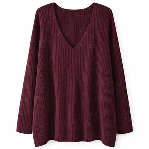 Glitzy Girls Womens Burgundy Ribbed V Neck Long Sleeve Pullover Sweater Size 2X